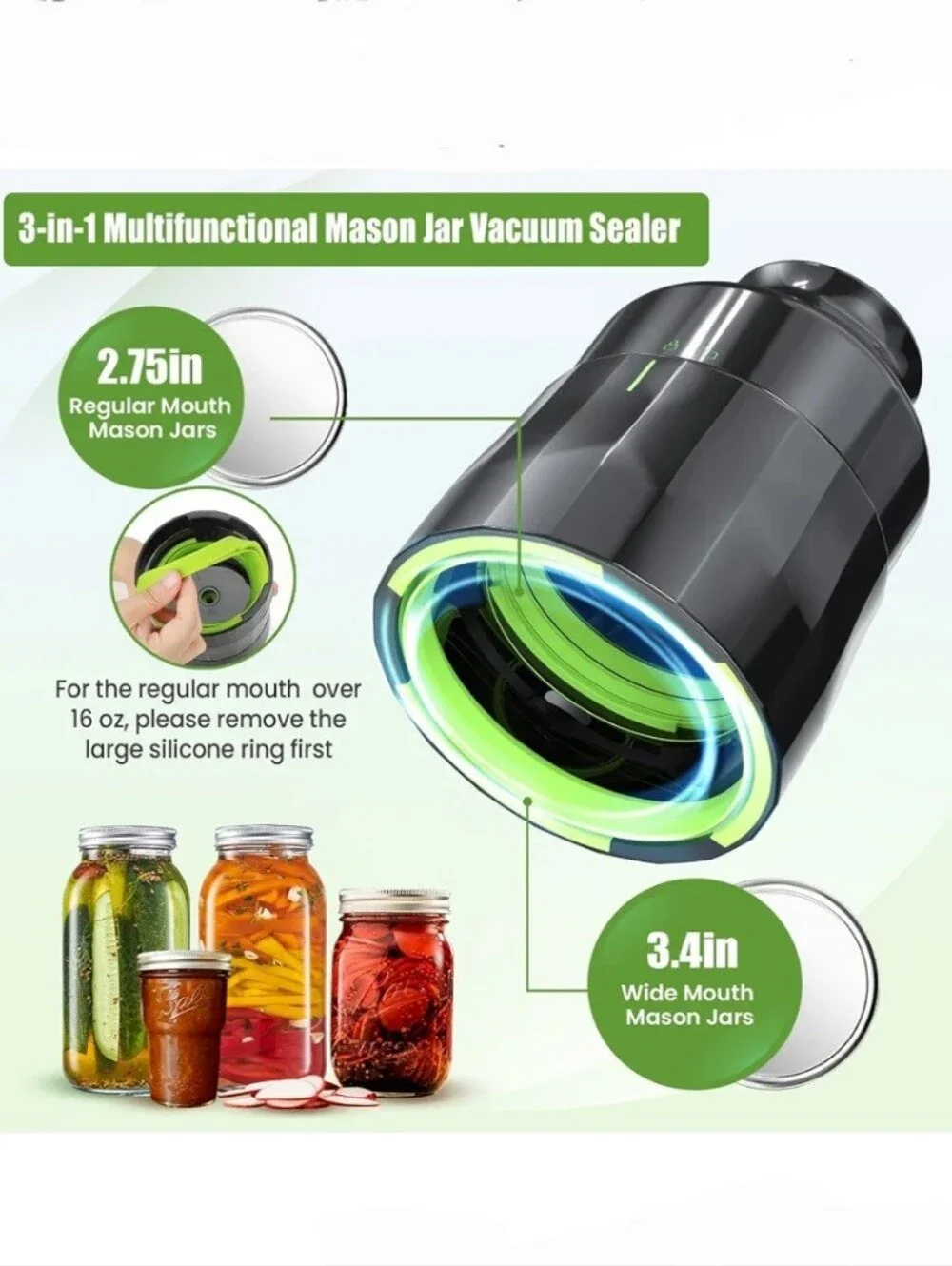 Electric Mason Jar Vacuum Sealer Kit, Jar Vacuum Sealer for Canning Jars